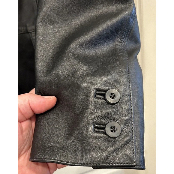 Gap Black Leather Jacket Button Front Flap Pockets Women’s Size M - Picture 5 of 9